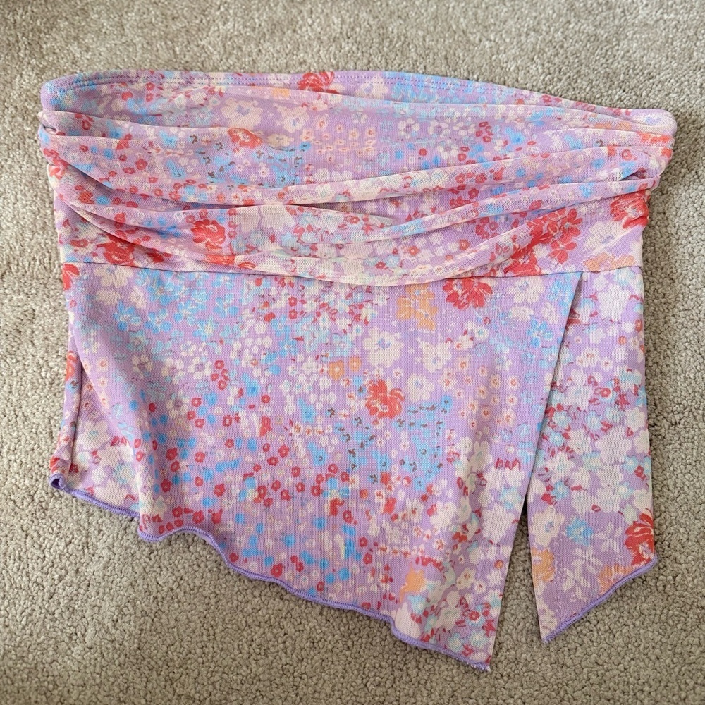Y2K Tube Top Floral Tube Top Floral Tank with Slit and Ruffle Details Size L
